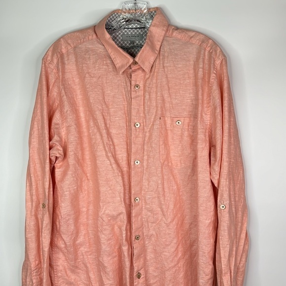 Ted Baker Pink Long Sleeve Button Down Linen Cotton Blend Shirt Size 6 - Picture 2 of 9